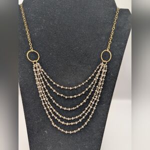 NASHELLE Beaded Necklace Tiered Gold with Gray Brown Beads
